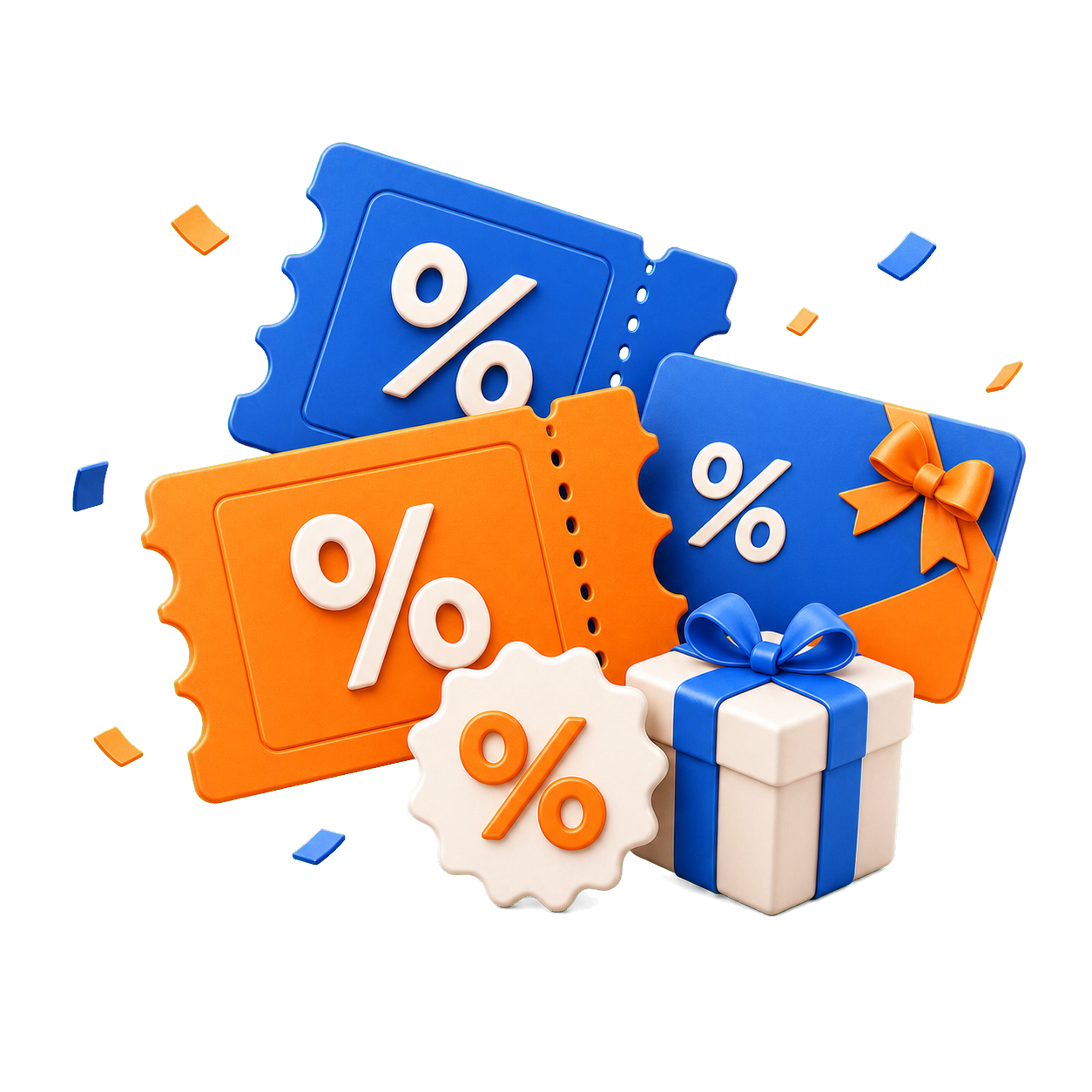Top deals hero featuring discount tickets, a sale badge, and a gift box